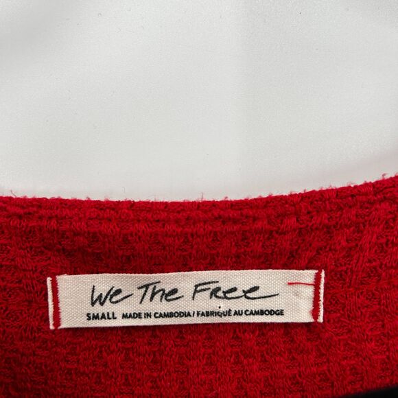 FREE PEOPLE We The Free Red Waffle Knit Very Oversized Thermal Top Size Small - Picture 7 of 10